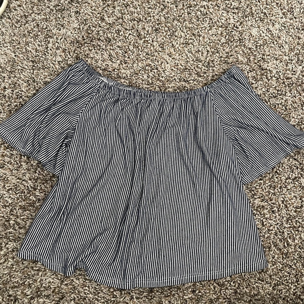 I love s&s inc navy blue and white striped off the shoulder top